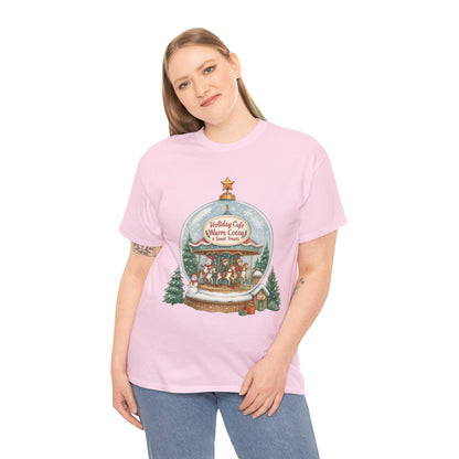 Holiday Café Christmas T-Shirt for Women, Warm Cocoa  Carousel Tee
