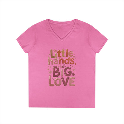 Ladies' V-Neck T-Shirt,Little Hands, Big Love, Perfect for Moms, Gifts, Family Events, Baby Showers, Everyday Wear, Cute Tee, mother's day