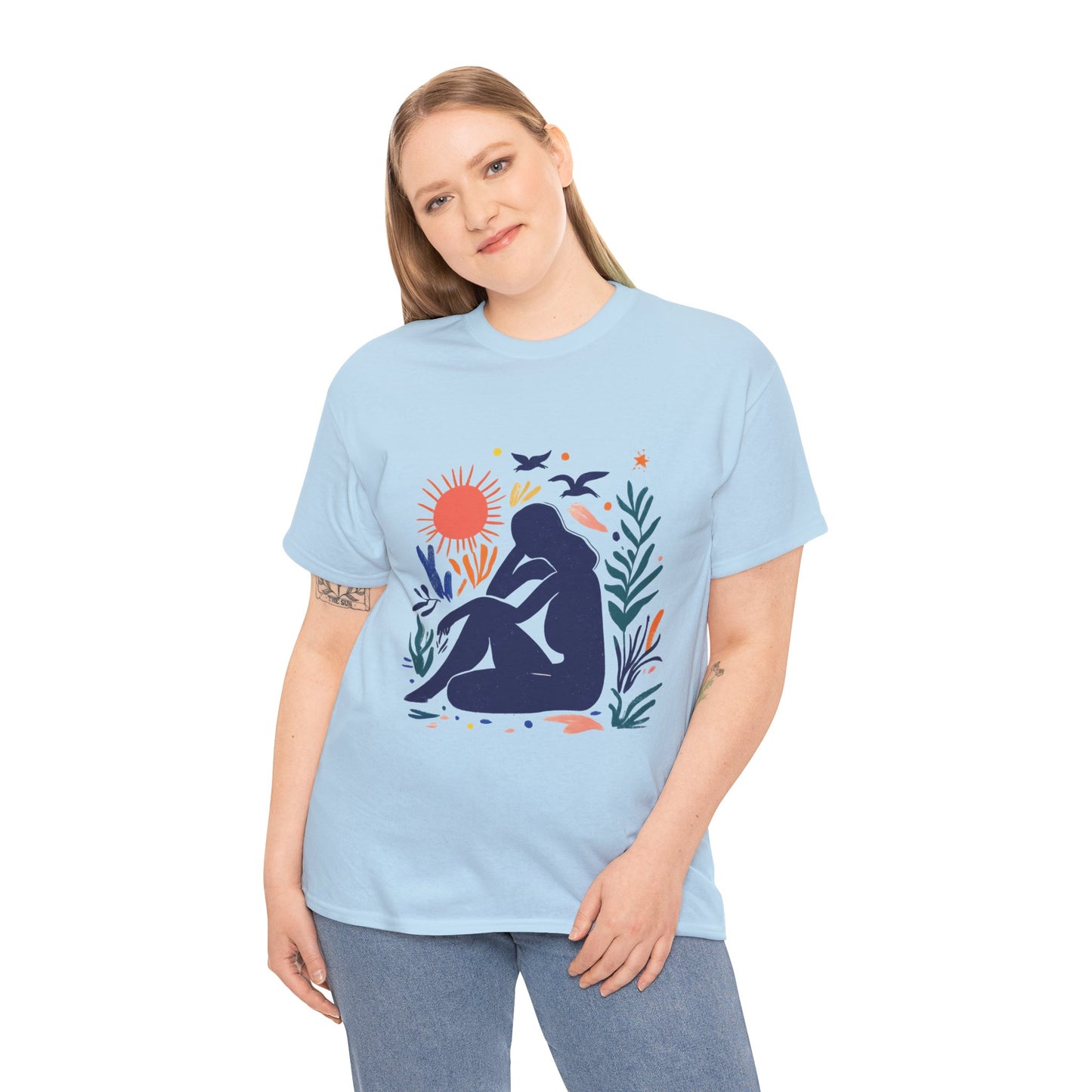 Boho Chic Unisex T-Shirt, Minimal Abstract Woman T-Shirt, Tee for Nature Lovers, Sun and Nature Print, Artistic Silhouette Tee