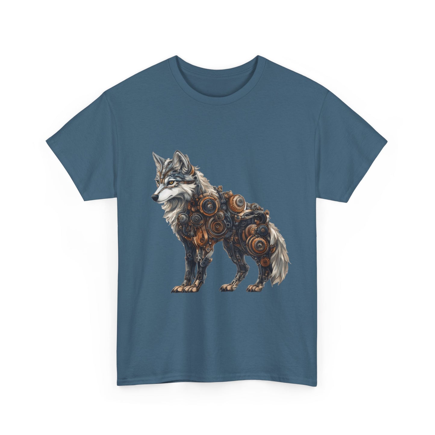 Steampunk Wolf Tee, Mechanical Wolf T-Shirt, Unisex Heavy Cotton Shirt, Graphic T-Shirt, Unique Design,Futuristic Animal Lover Gift Shirt