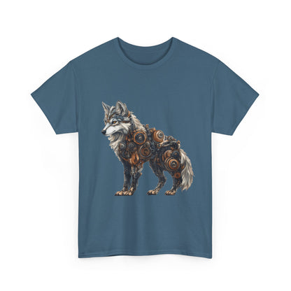 Steampunk Wolf Tee, Mechanical Wolf T-Shirt, Unisex Heavy Cotton Shirt, Graphic T-Shirt, Unique Design,Futuristic Animal Lover Gift Shirt