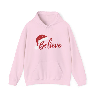 Believe Christmas Women's Hoodie, Minimal Santa Hat Holiday Sweatshirt for Women