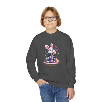 Cool Rocking Bunny Youth Crewneck Sweatshirt, Fun Easter Gift, Kid's Music Apparel, Spring Celebration Style, Cute Animal Sweatshirt