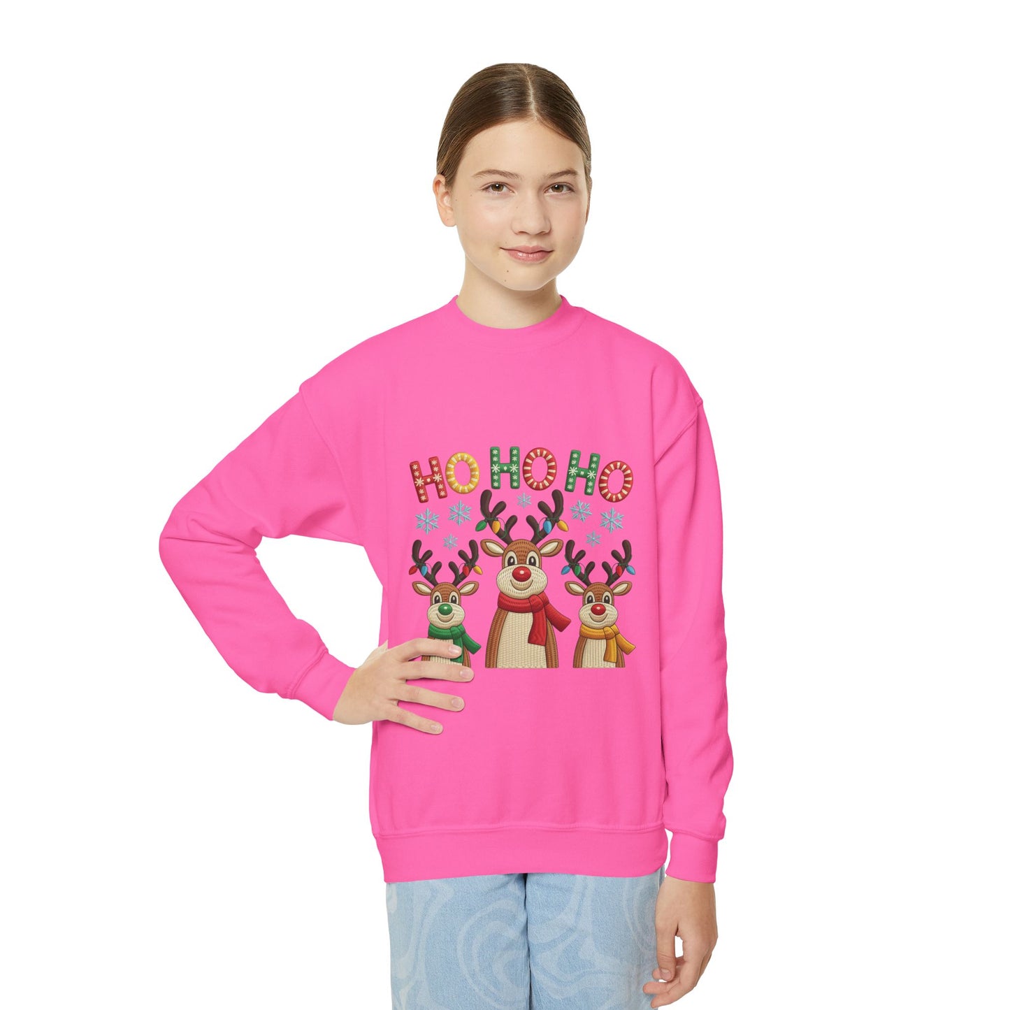 Ho Ho Ho Reindeer Sweatshirt for Girls, Cute Kids Christmas Pullover