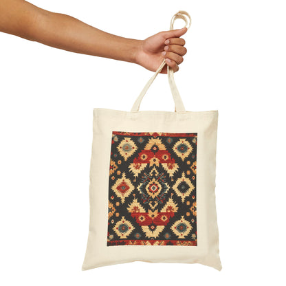 Bohemian Cotton Canvas Tote Bag, Reusable Shopping Bag, Gift for Her, Beach Bag, Travel Companion, Traditional Turkish Carpet Pattern