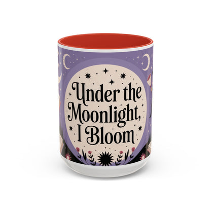 Under the Moonlight I Bloom Mug, Witchy Moon Magic Coffee Cup, Feminine Mystic Gift for Spiritual, Self Growth Lovers, Coffee Mug (11, 15oz)