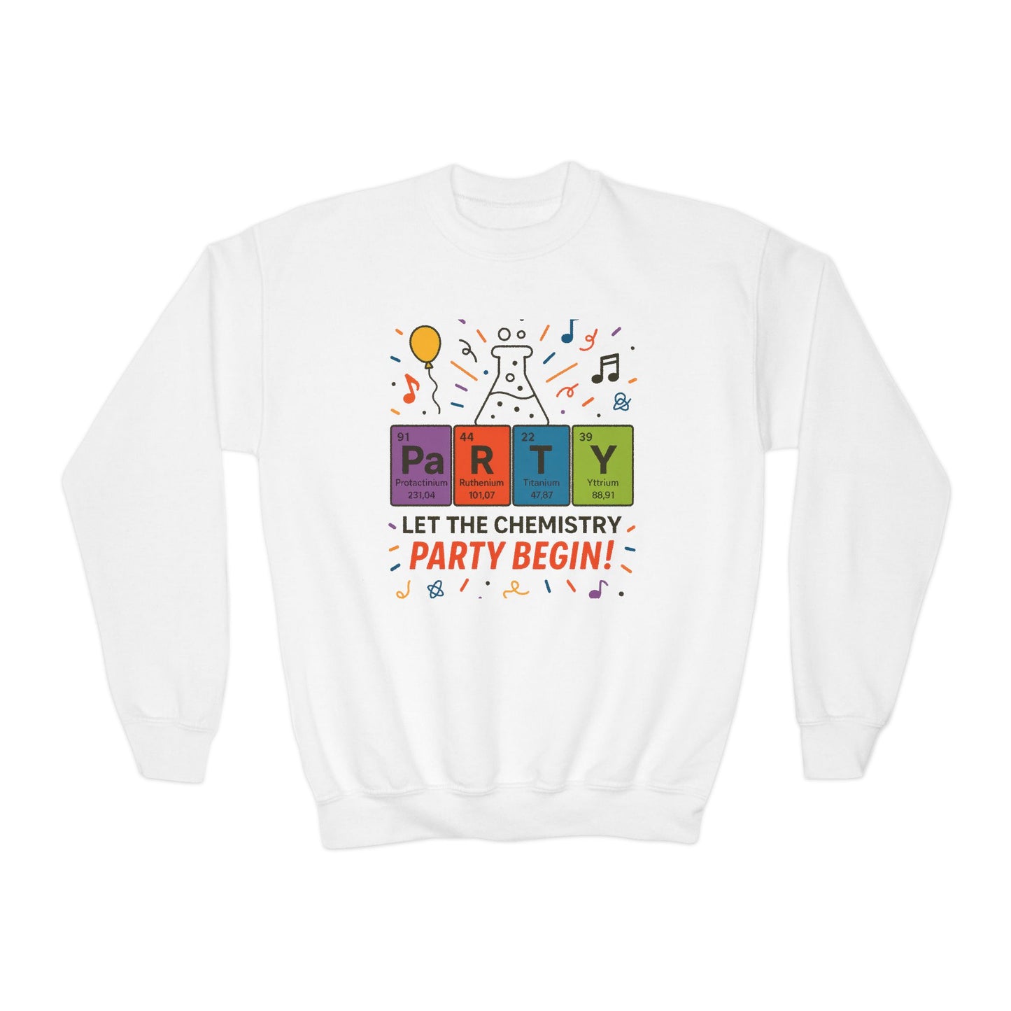 Fun Chemistry Party Youth Crewneck Sweatshirt, Gift for Science Lovers, Birthday Sweatshirt, Kids Party Apparel, Science-Themed Gift