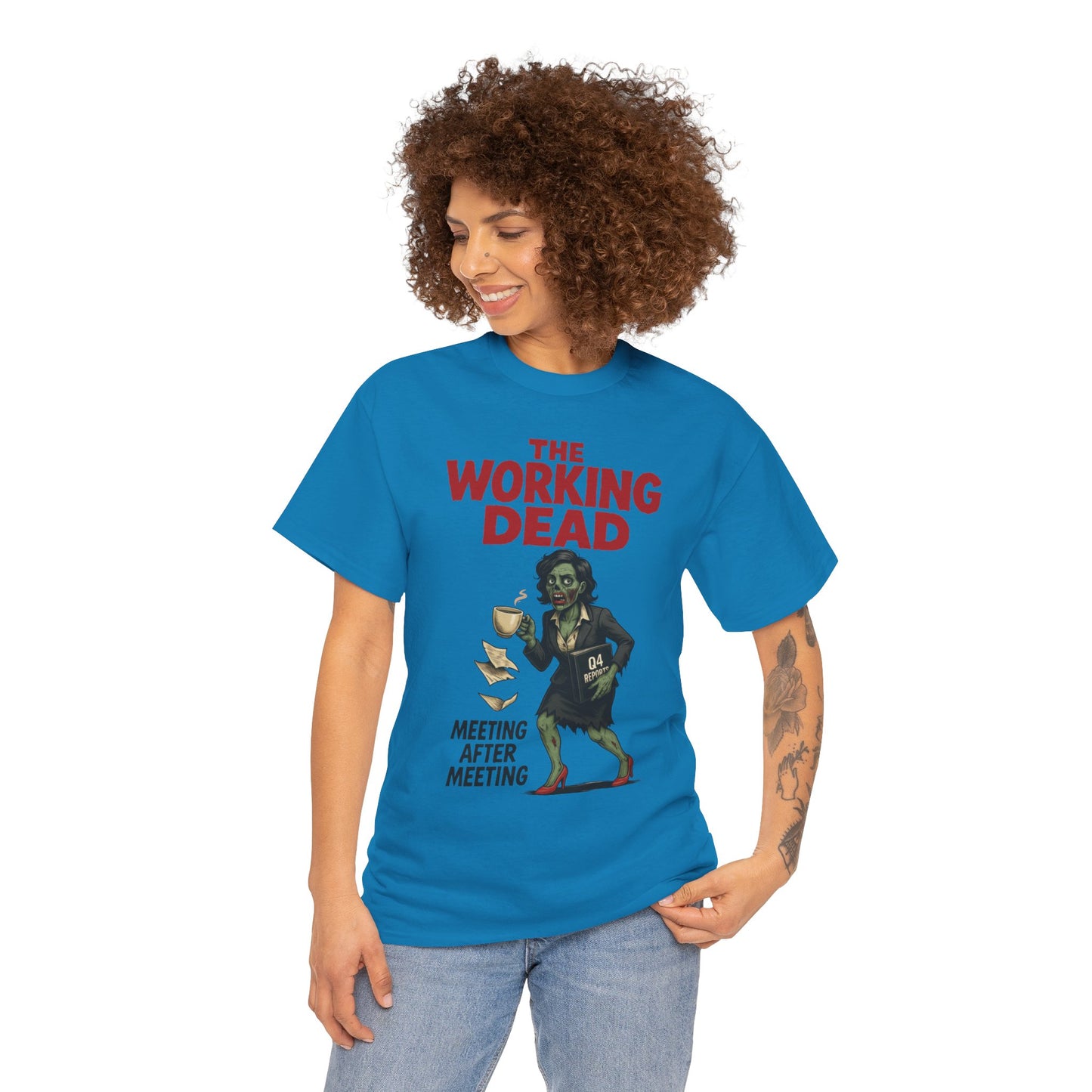 The Working Dead Women's Zombie Funny Office T-Shirt, Meeting Humor Tee, Zombie Work Top, Halloween Work Tee