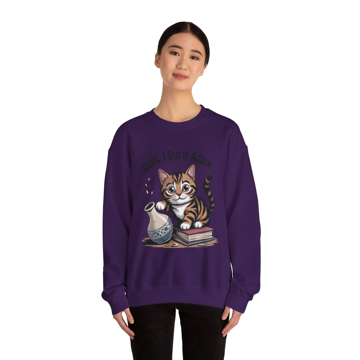 Cute Cat Oops! I Did It Again Sweatshirt, Funny Pet Lover Gift, Cozy Crewneck for Cat Moms, Purrfect for Birthdays, Casual Wear