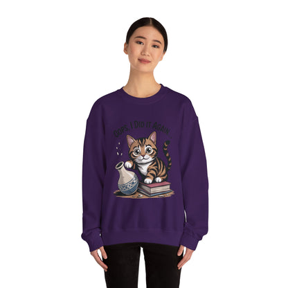 Cute Cat Oops! I Did It Again Sweatshirt, Funny Pet Lover Gift, Cozy Crewneck for Cat Moms, Purrfect for Birthdays, Casual Wear