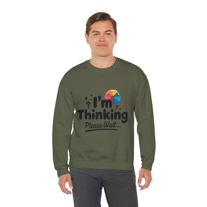 Funny - Im Thinking Please Wait - Mens Sweatshirt, Cute Geeky Gift for Introverts, Programmers, Designers, Humor Crewneck, Gift for Adults
