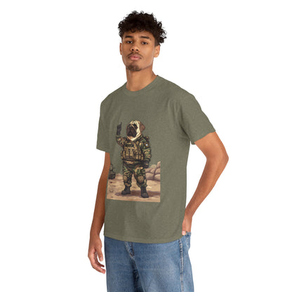 Cute Army Bulldog Tee, Funny Dog Army Pug Men's Heavy Cotton Tee, Pet Lovers Gift, Military Humor Clothing, Dog Dad T-Shirt