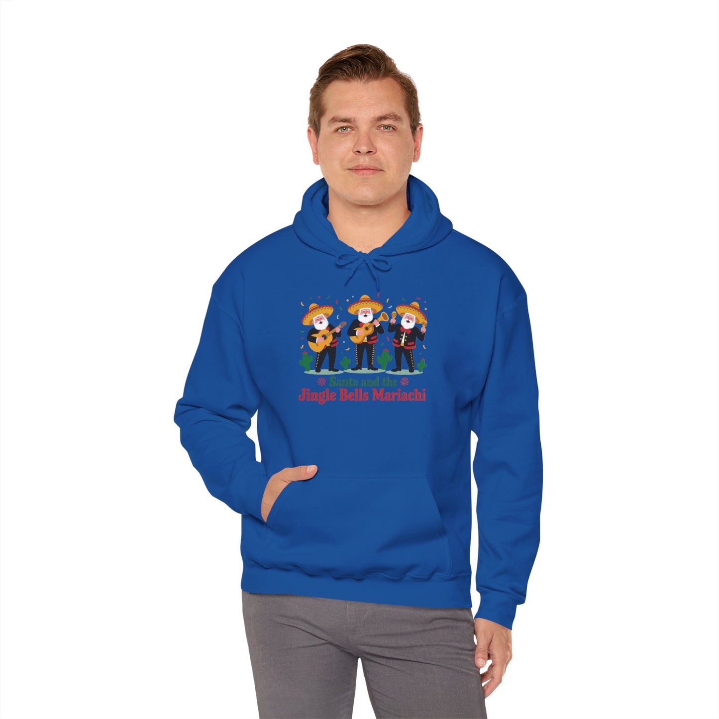 Santa and the Jingle Bells Mariachi Hoodie, Funny Mexican Santa Christmas Hoodie, Latin Fiesta Holiday Sweatshirt