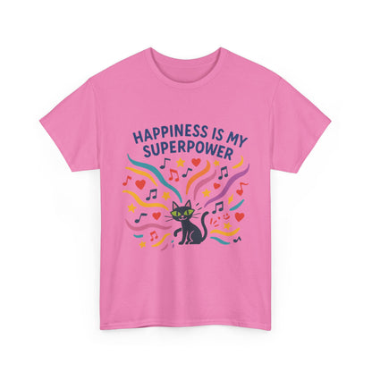 Happiness is My Superpower Tee - Fun Womens Cotton T-Shirt, Gift for Cat Lovers, Cute Pet Apparel, Everyday Wear, Positive Vibes