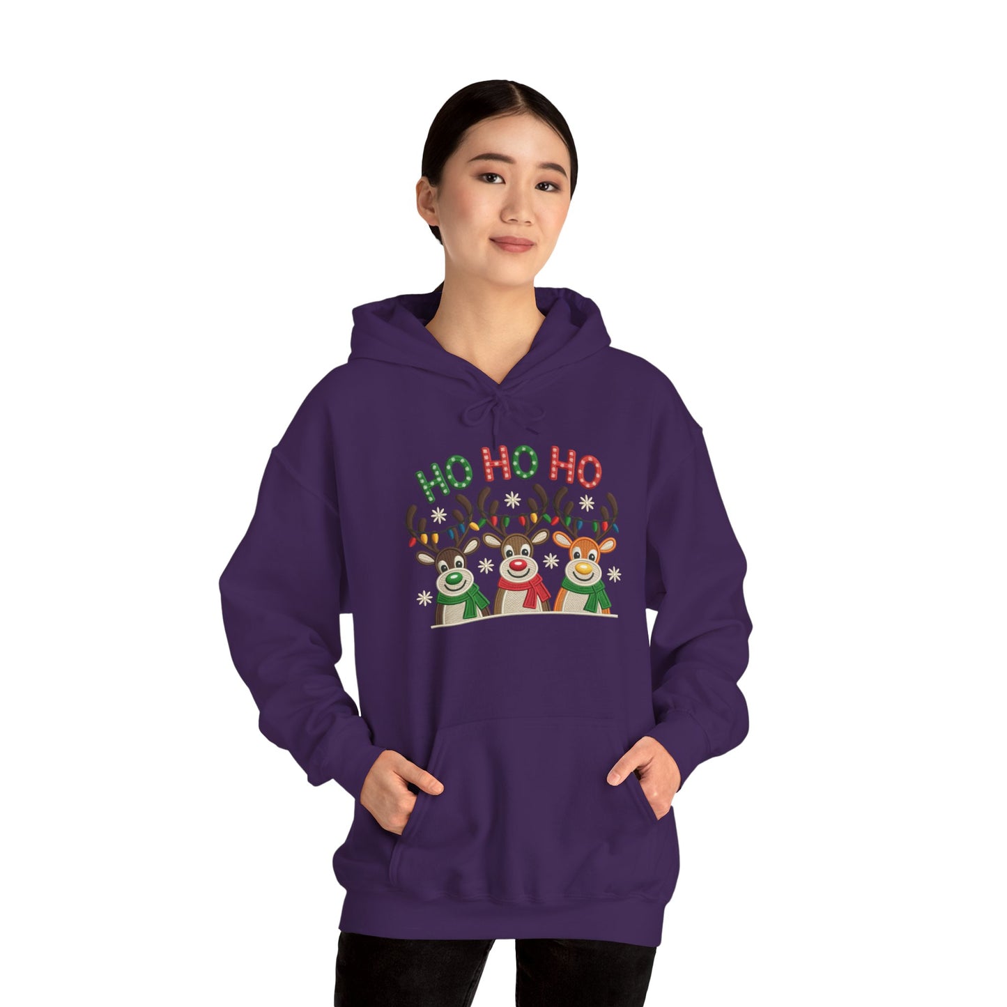 Ho Ho Ho Reindeer Hoodie, Cute Christmas Holiday Pullover for Women