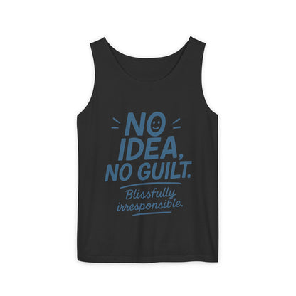 Womens No Guilt Tank Top, No Idea Funny Quote, Blissfully Irresponsible Workout Tee, Casual Sleeveless Top, Summer Activewear, Relaxed Style