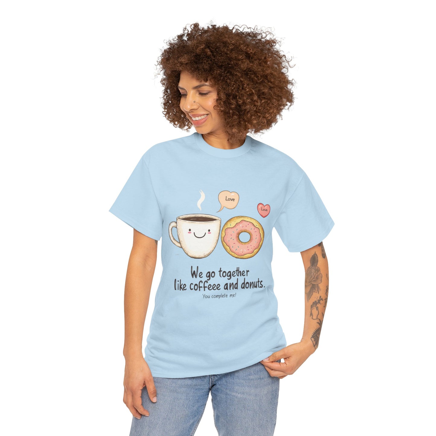 Cute Coffee and Donut Love T-Shirt, Funny Couple Quote, Kawaii Breakfast Graphic Shirt, Gift for Coffee Lovers, Gift for Valentine's Day