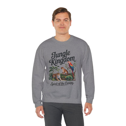 Jungle Kingdom Mens Sweatshirt, Cozy Jungle Crewneck, Nature Lover Gift, Wildlife Artwork, Eco-Conscious Apparel, Animal Enthusiast Clothing