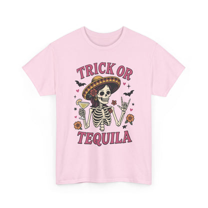Trick or Tequila Women's T-Shirt, Funny Halloween Skeleton Drinking Shirt, Party Graphic Tee