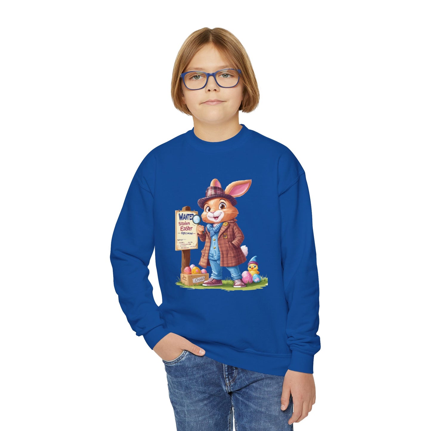 Easter Bunny Detective Kids Sweatshirt - Fun Egg Hunt Design, Cute Spring Holiday Outfit, Youth Crewneck for Boys & Girls, Easter Gift