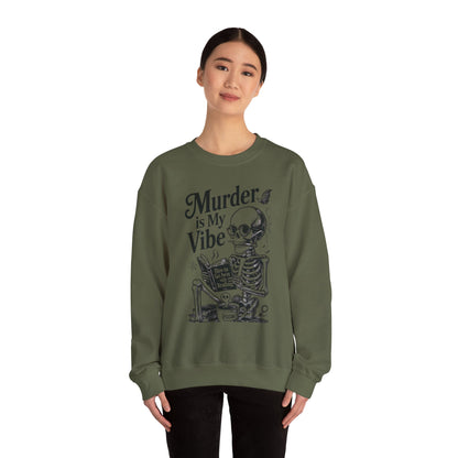 Womens Murder is My Vibe Crewneck Sweatshirt, Cozy Gift for Halloween, Unique Sweatshirt, Skull Graphic, Fall Fashion, Unisex Pullover