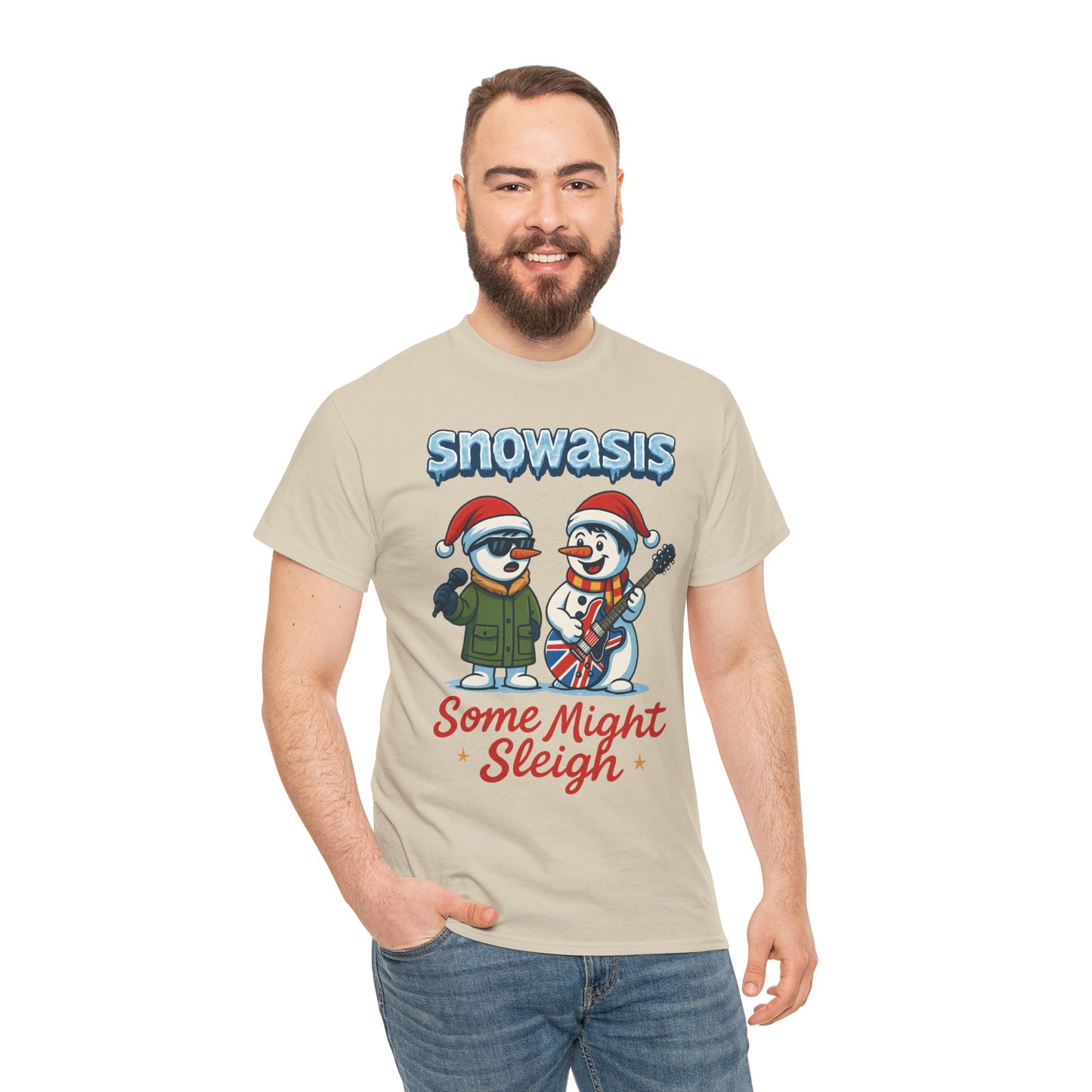 Funny Snowman Band Men's Christmas T-Shirt, Snowasis Some Might Sleigh Tee