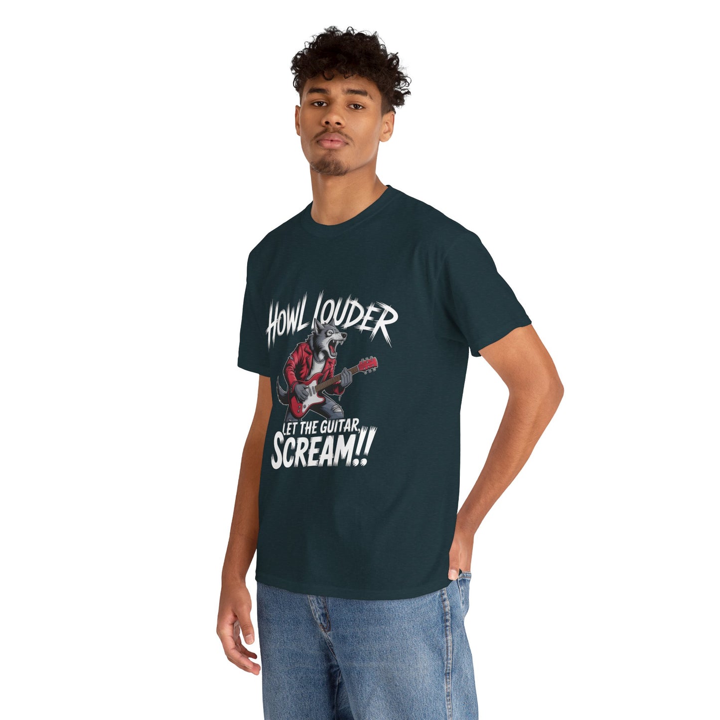 Rockin' Wolf Unisex Tee, Perfect for Music Lovers, Music Lover Graphic T-Shirt, Cool Guitarist Wolf Design, Rock Wolf Electric Guitar Tee