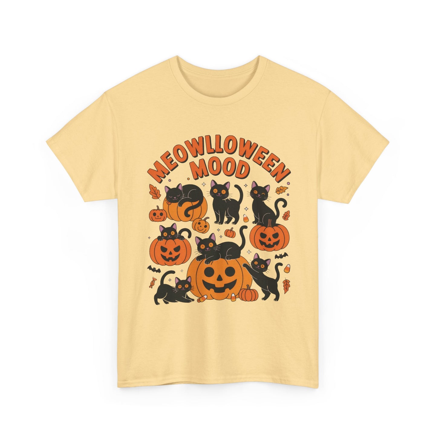 Meowlloween Mood Cat Shirt for Women, Cute Black Cat and Pumpkin Halloween Tee, Cozy Fall Kawaii Spooky Graphic Top, Cat Lover Gift