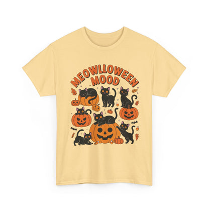 Meowlloween Mood Cat Shirt for Women, Cute Black Cat and Pumpkin Halloween Tee, Cozy Fall Kawaii Spooky Graphic Top, Cat Lover Gift