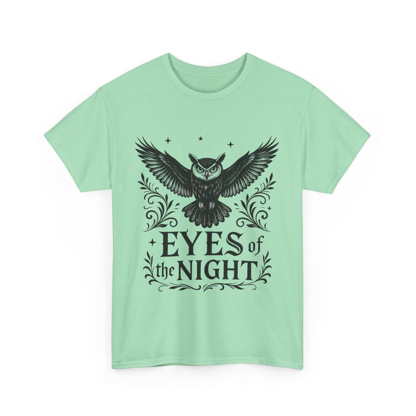 Cool Owl Graphic Unisex Heavy Cotton Tee, Flying Owl Art T-Shirt, Animal Print Tee, Gothic Bird Graphic Tee, Mens Gothic Style Shirt