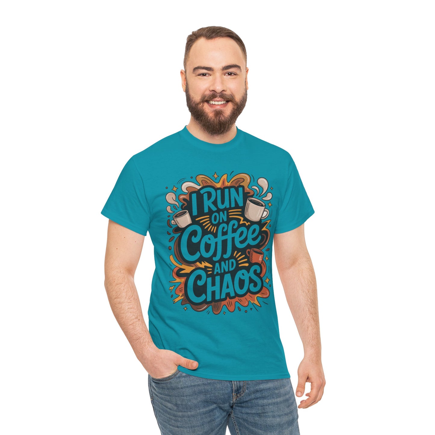 Funny Mens Coffee T-Shirt, I Run on Coffee and Chaos, Caffeinated Chaos Tee for Him, Perfect for Coffee Lovers, , Humor Tee