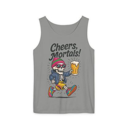 Cheers Mortals! Mens Tank Top, Funny Skeleton Beer Graphic Tee, Drinking Humor Shirt, Party Gift for Him, Halloween Tank,  Beer Lovers Gift