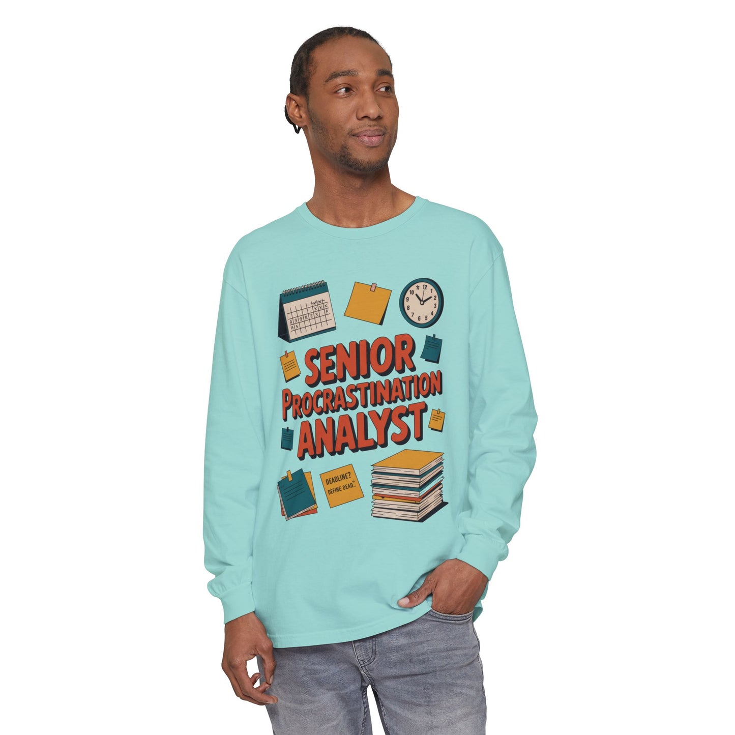 Senior Procrastination Analyst Long Sleeve Tee, Funny Work Shirt,Gift for Analysts, Office Humor, Meme Long Sleeve, Motivation Humor Apparel