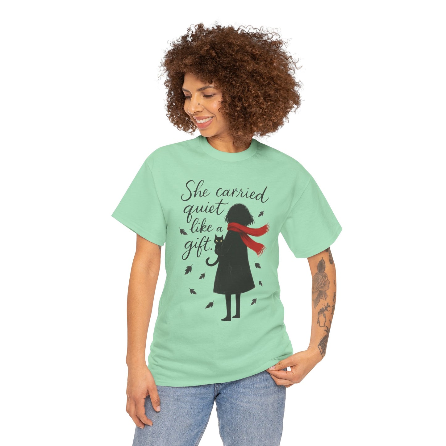 Cat Lover Womens T-Shirt, Whimsical Hand-Drawn Illustration Tee, Artistic Minimalist Gift for and Introverts, Cute Animal Apparel