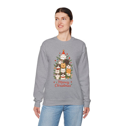 Women's Meowy Christmas Cat Sweatshirt, Cute Holiday Kitty Pullover