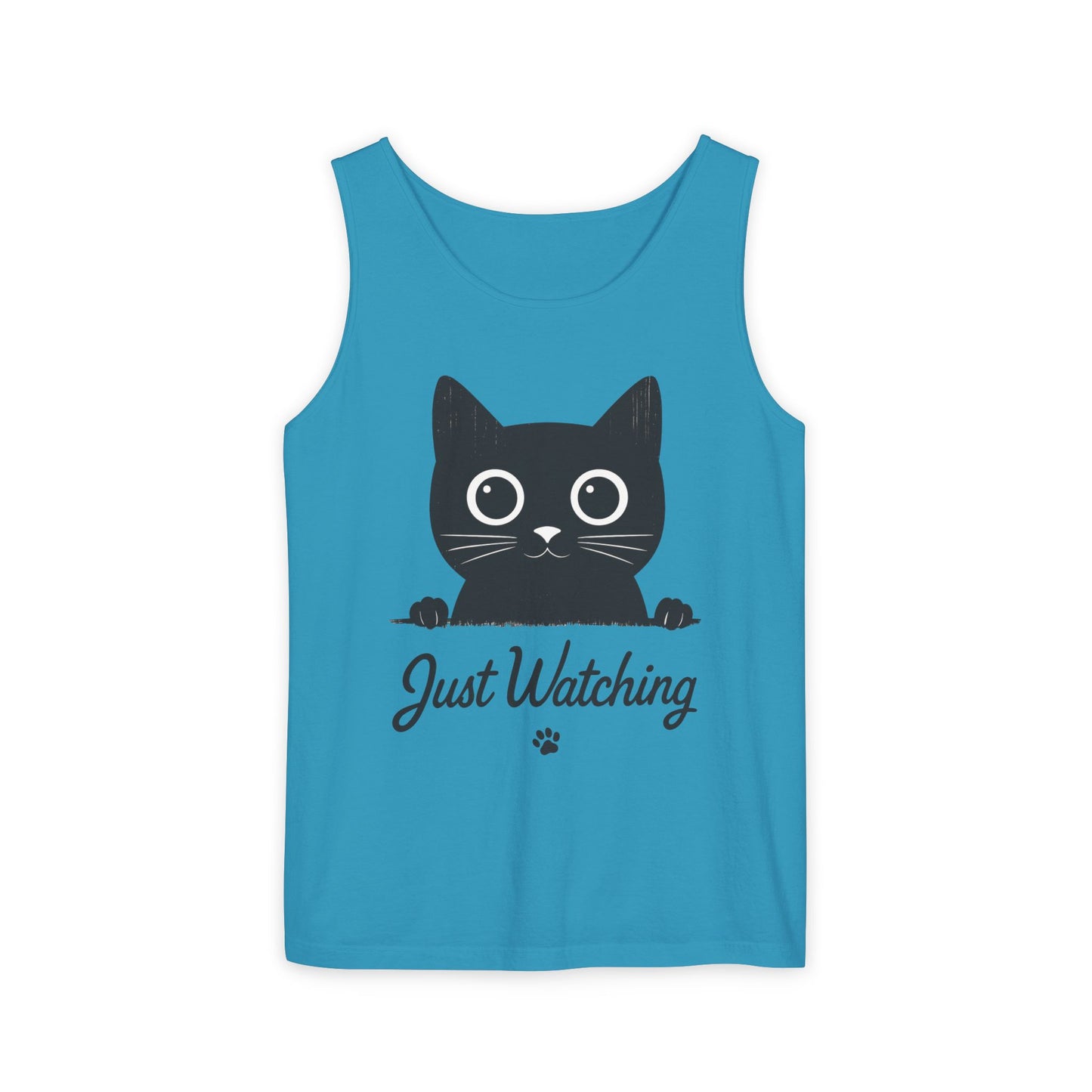Just Watching Cat Womens Tank Top - Cute Black Kitty Sleeveless Shirt - Funny Summer Cat Lover Gift, Summer Beach Wear, Pet Themed Apparel