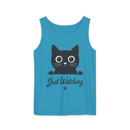 Just Watching Cat Womens Tank Top - Cute Black Kitty Sleeveless Shirt - Funny Summer Cat Lover Gift, Summer Beach Wear, Pet Themed Apparel