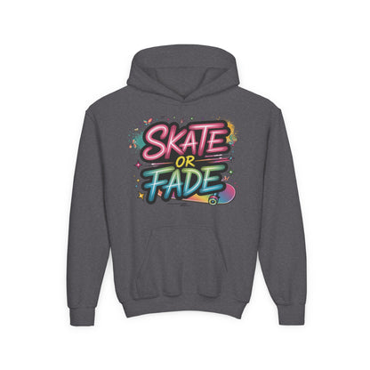 Youth Heavy Blend Hooded Sweatshirt, Skate Or Fade Girls Shirt, Colorful Graffiti Skateboarding Hoodie