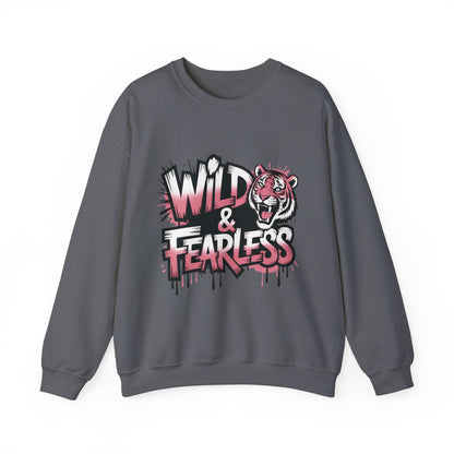 Women's Sweatshirt Wild & Fearless, Tiger Graffiti Graphic Pullover, Bold Urban Streetwear Top