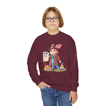 Easter Bunny Detective Kids Sweatshirt - Fun Egg Hunt Design, Cute Spring Holiday Outfit, Youth Crewneck for Boys & Girls, Easter Gift