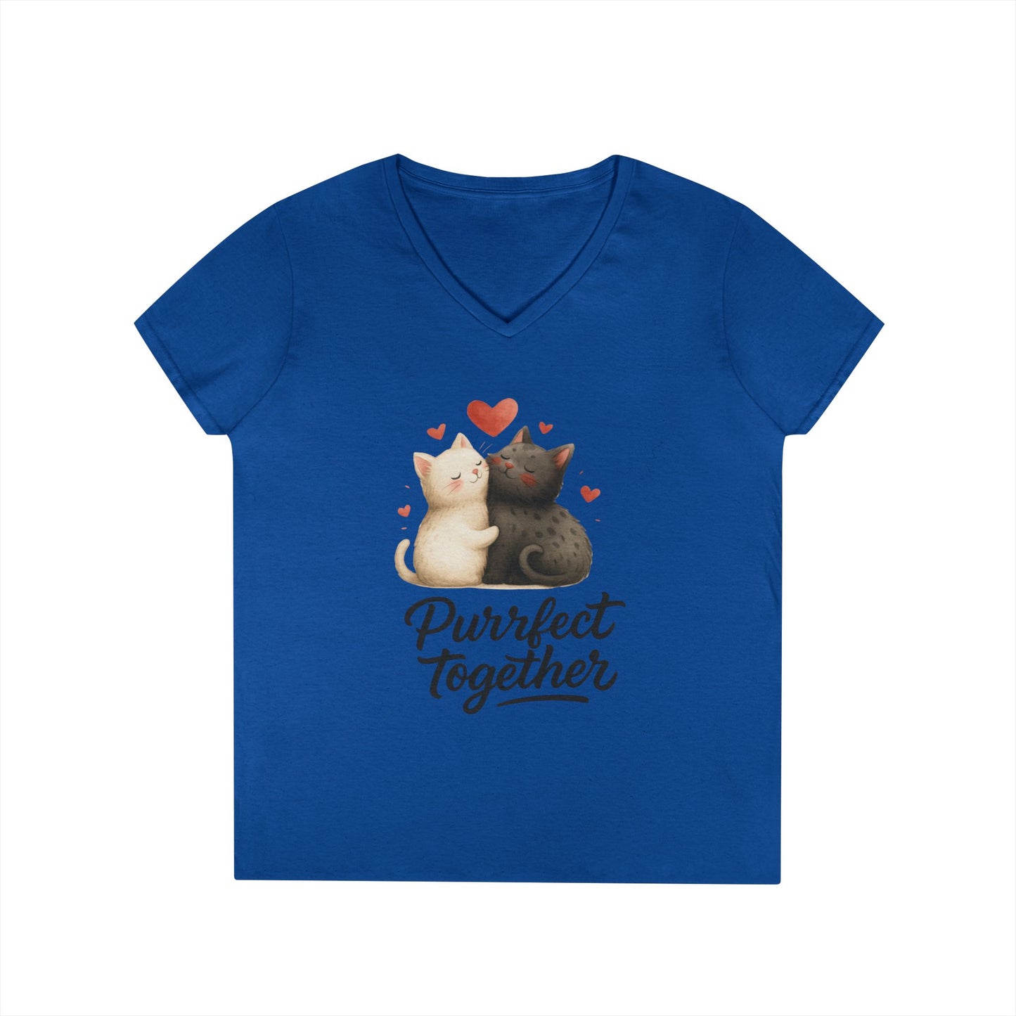 Cute Cat Love V-Neck T-Shirt, Animal Lover Gift, Valentine's Day Shirt, Cat Mom Gift, Cute Graphic Tee