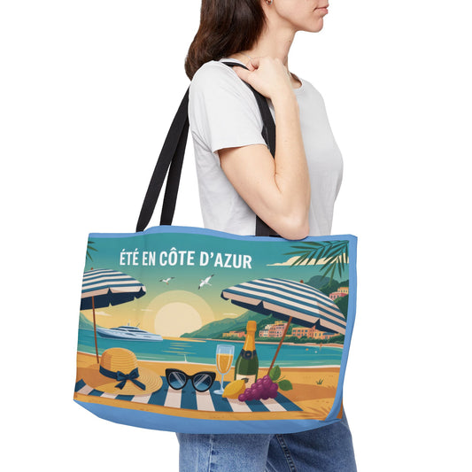 Stylish Summer Weekender Tote Bag, Beach Tote for Travel, Pool Days, Vacation Carryall, Perfect for Gifts, French Riviera themed beach bag