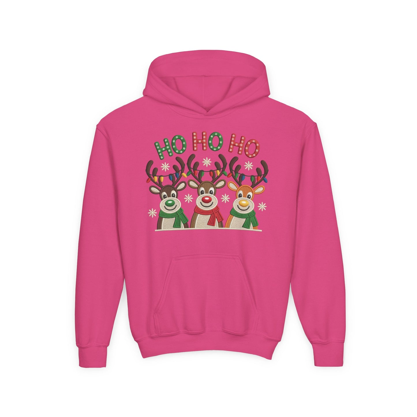 Ho Ho Ho Reindeer Hoodie for Girls, Cute Christmas Holiday Kids Pullover, Youth Hooded Sweatshirt