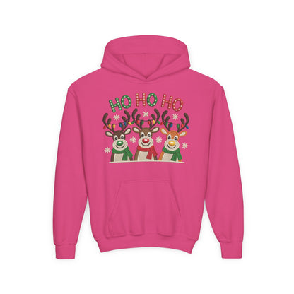 Ho Ho Ho Reindeer Hoodie for Girls, Cute Christmas Holiday Kids Pullover, Youth Hooded Sweatshirt