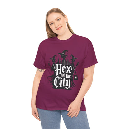 Women's Hex and the City Witch Shirt, Gothic Witches New York Skyline Halloween T-Shirt for Women