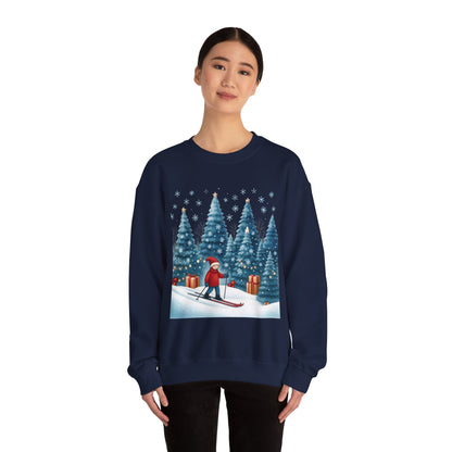 Womens Christmas Skiing Sweatshirt, Cozy Winter Holiday Pullover, Women's Heavy Blend™ Crewneck Sweatshirt