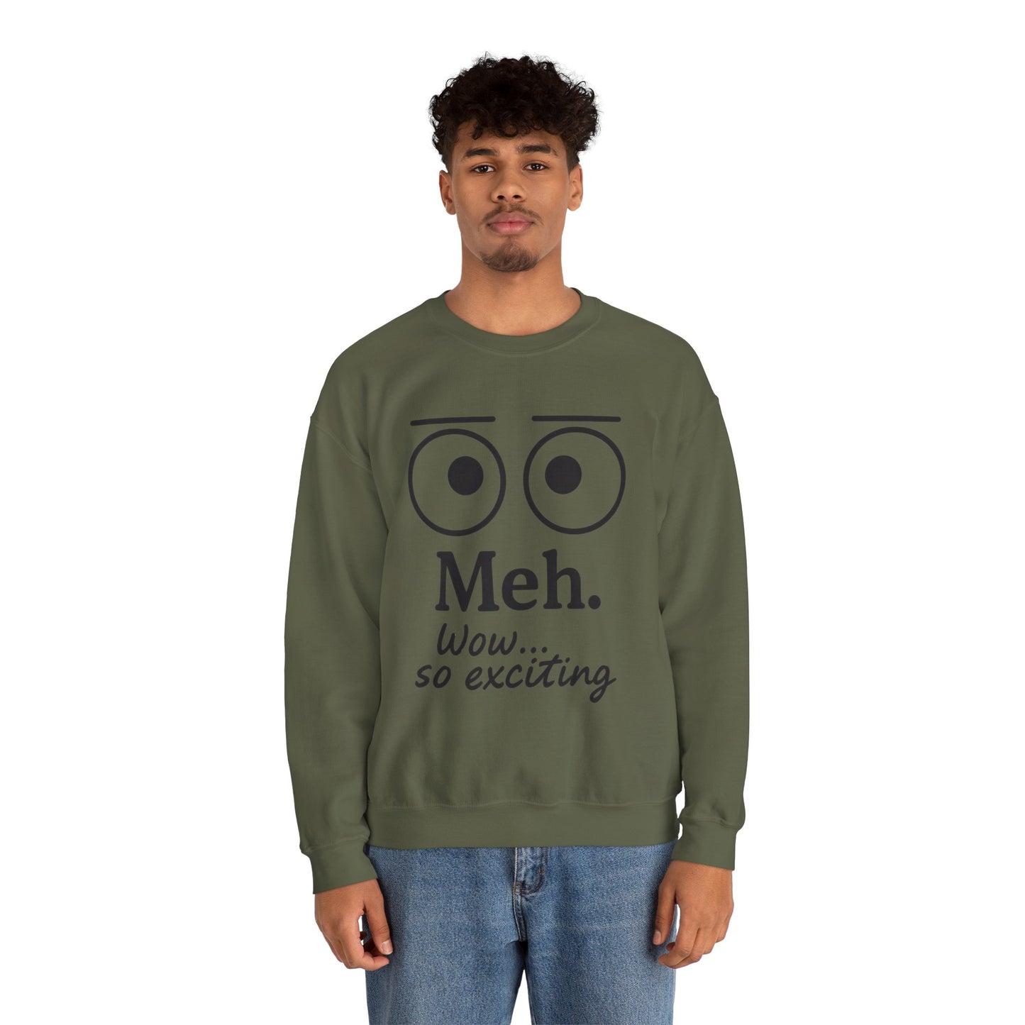 Mens Heavy Blend Crewneck with 'Meh' Design, Comfortable Apparel for Everyday Wear, Perfect for Relaxing