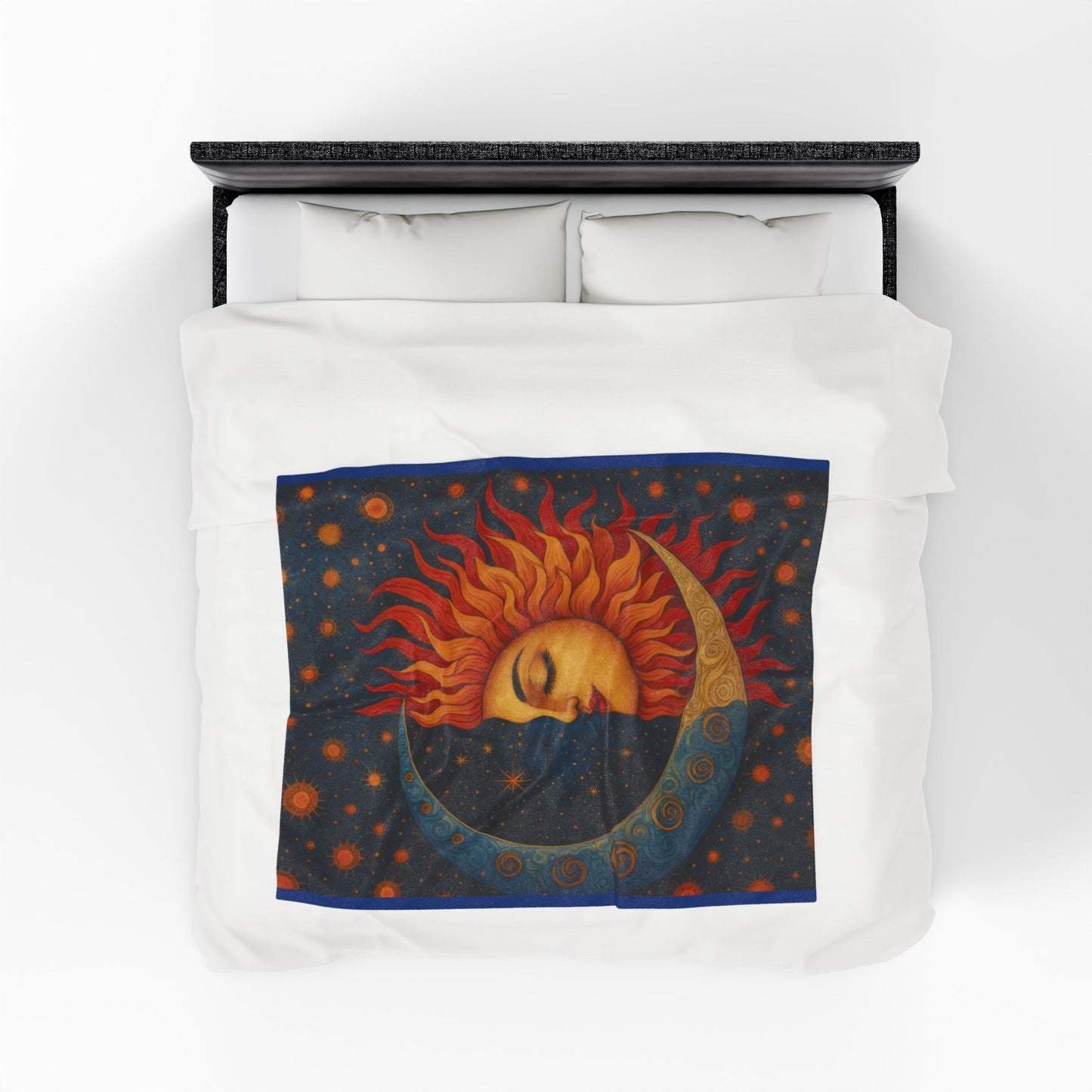 Sun and Moon Velveteen Plush Blanket, Celestial Cosmic Throw Blanket, Boho Astrology Home Decor, Cozy Spiritual Gift for Star Lovers