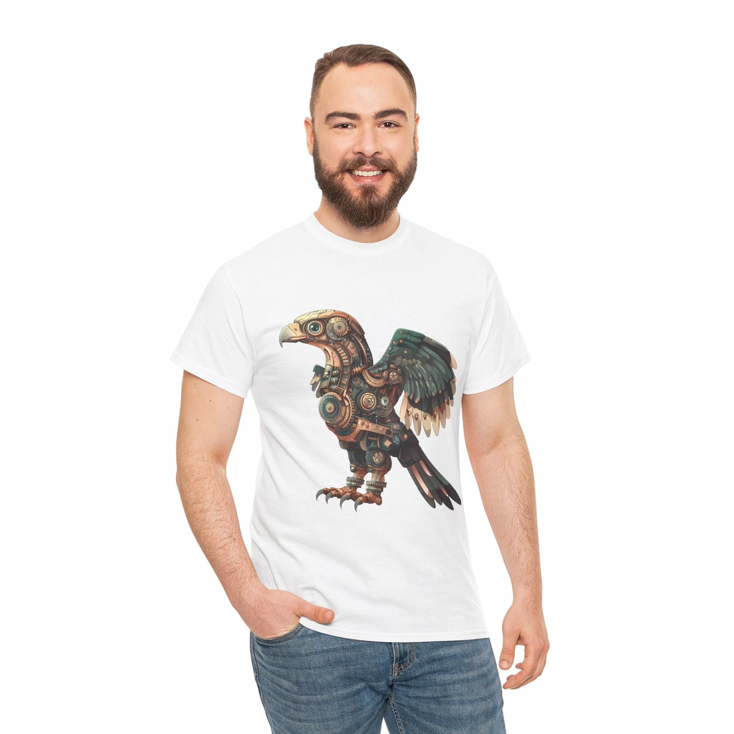 Steampunk Eagle Mens Tee, Cotton Tee with Mechanical Bird Design, Vintage Graphic Shirt, Gift for Bird Lovers, Unique Art Apparel