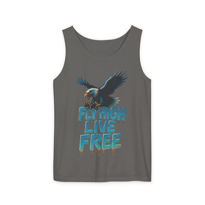 Mens Garment-Dyed Tank Top, Fly High Live Free Eagle Mens Tank Top Gym Wear